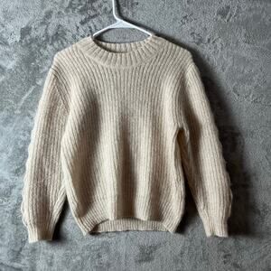 Baldwin Wool Mohair Chunky Knit‎ Sweater Cream Cable Sleeve Cozy Minimalist XS